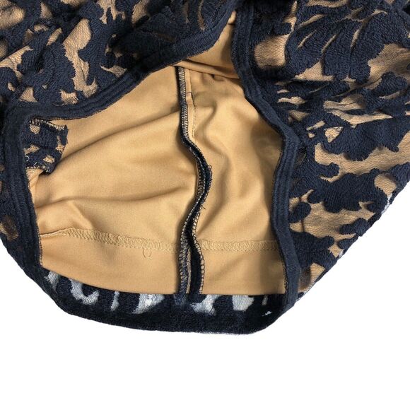 Tadashi Shoji Dress Womens 4 Navy Tan Floral Lace Overlay Banded Sheath 3K915M - Picture 5 of 16